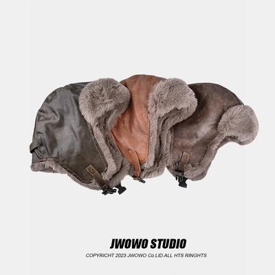 Autumn and Winter Hats Women's Leather Plush Winter Warm Outdoor Cold Thickened Ear Hats Men