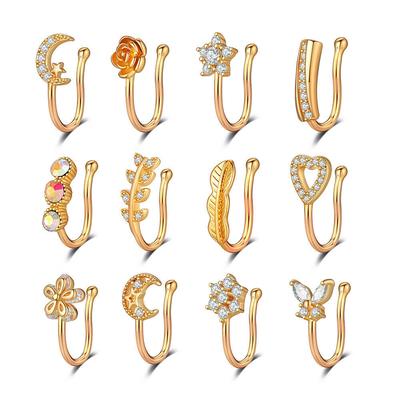 12 Teile/satz 18G Edelstein Nicht Piercing Nasenklammer Gefälschter Nasenring Septum Cilp On Piercing