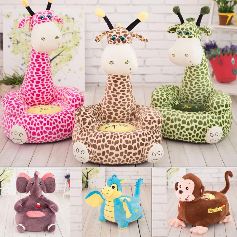 Lazy Kids' Plush Animal Sofa: Dinosaur, Giraffe, Elephant Dolls