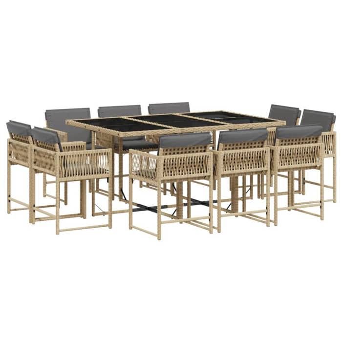 VidaXL Ensemble à Manger de Jardin avec Coussins 11 pcs, Table et Chaises à Dossier Rabattable, Meubles d'Extérieur Patio 3211572