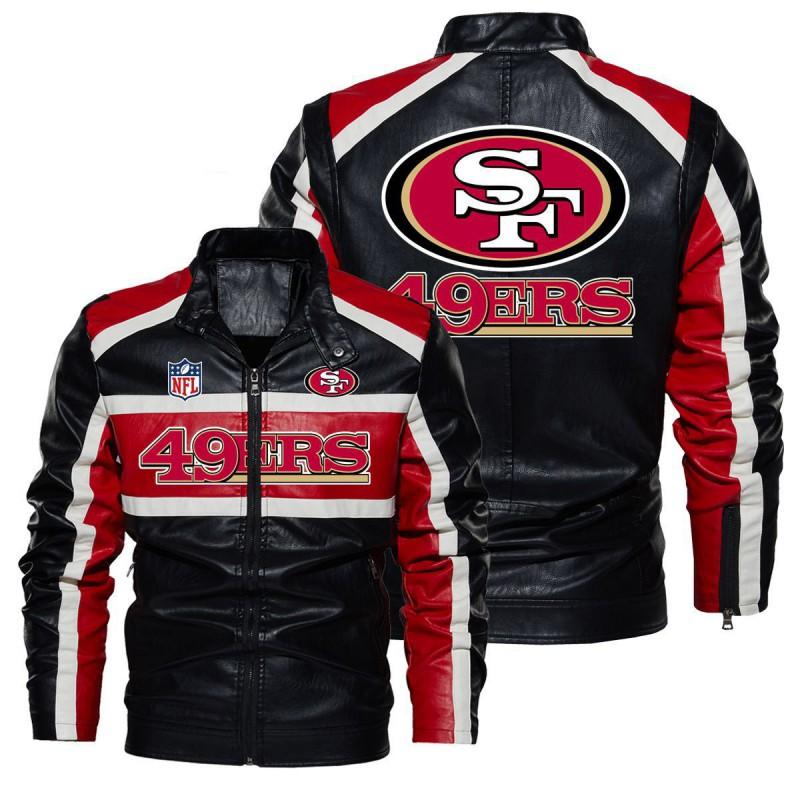 Rugby Style PU Leather Jacket Men Casual Printed Zip-up Outerwear Lightweight