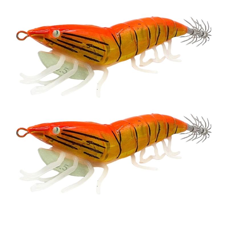 Fishing Lures Shrimp Lures Baits Glow Jig Hook Glow Squid Jig Artificial Baits Cuttlefish Hook with Rings Bead