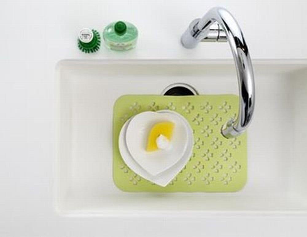 Richell Sink 45 x x Rubber Sink Clover Antibacterial Treatment Mat, White, 32.5 0.6 cm, Shelly, Mat, Pattern,