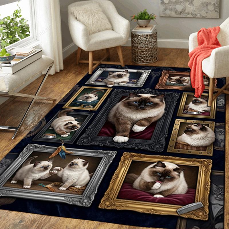 Cat Portraits Pattern Rug Floor Mat for Living Room or Bedroom Soft and Comfortable Carpet a Gift for Birthday and Holiday.