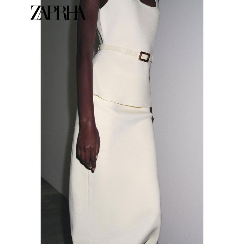 Zaprha 2025 Summer New Western Style Simple Hem Split All-Match Knitted Midi High-Waisted Skirt 4192063