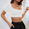 Summer Sports Casual Women's Cut-off Style Knitted High Elastic Short-sleeved T-shirt Tops