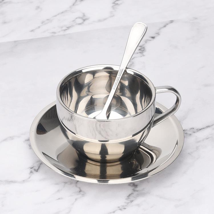 180ml 304 Stainless Steel Espresso Cup Double-layer Insulation Coffee Cups and Saucers Afternoon Tea Cups Mugs Couple Cups
