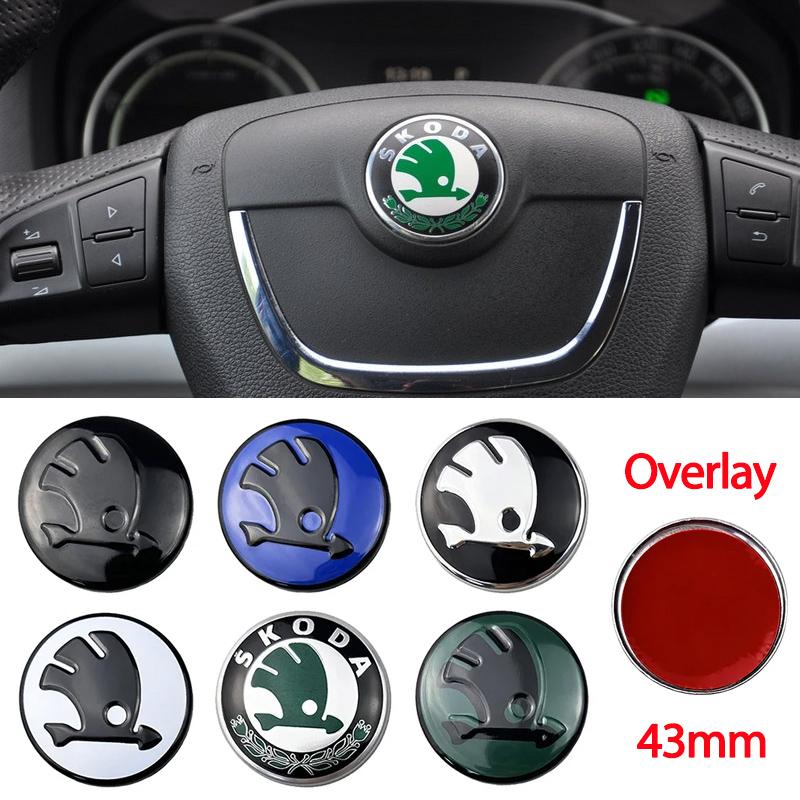 XOWS7 Aluminum Alloy 43mm Car Steering Wheel Emblem for Skoda Fabia Karoq Kodiaq Yeti Rapid Spaceback Octavia A5 RS Superb Stickers