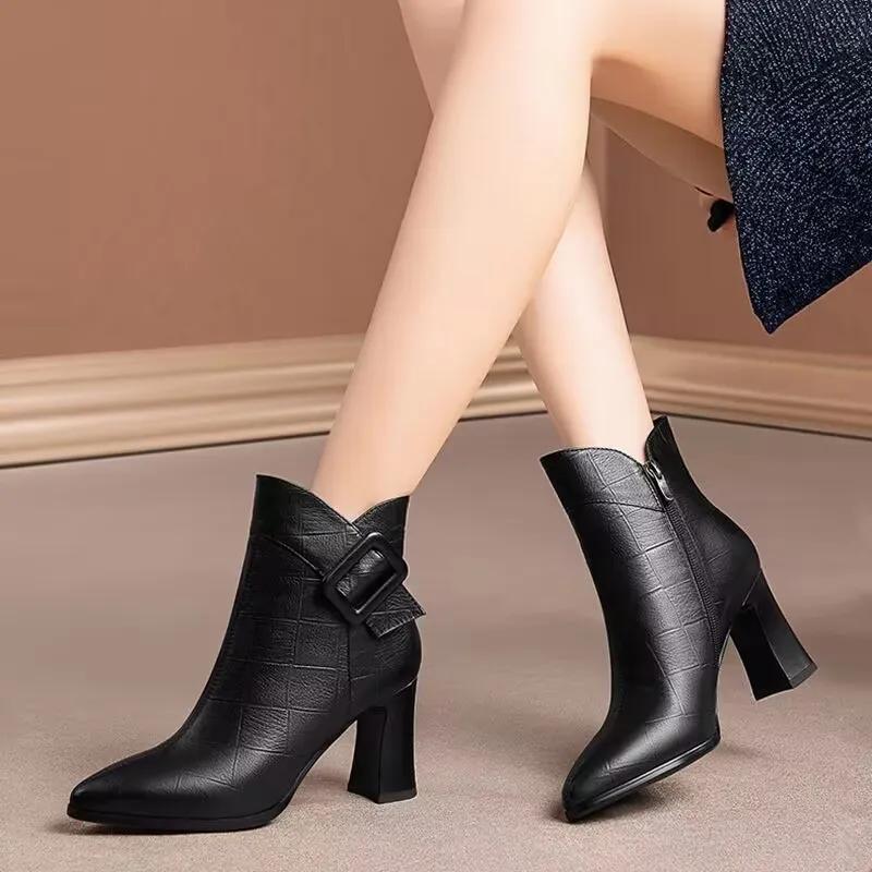 Botki damskie women cool wysokiej jakości czarne komfortowe wiosenno-jesienne botki damskie casualowe eleganckie buty na obcasie ab697