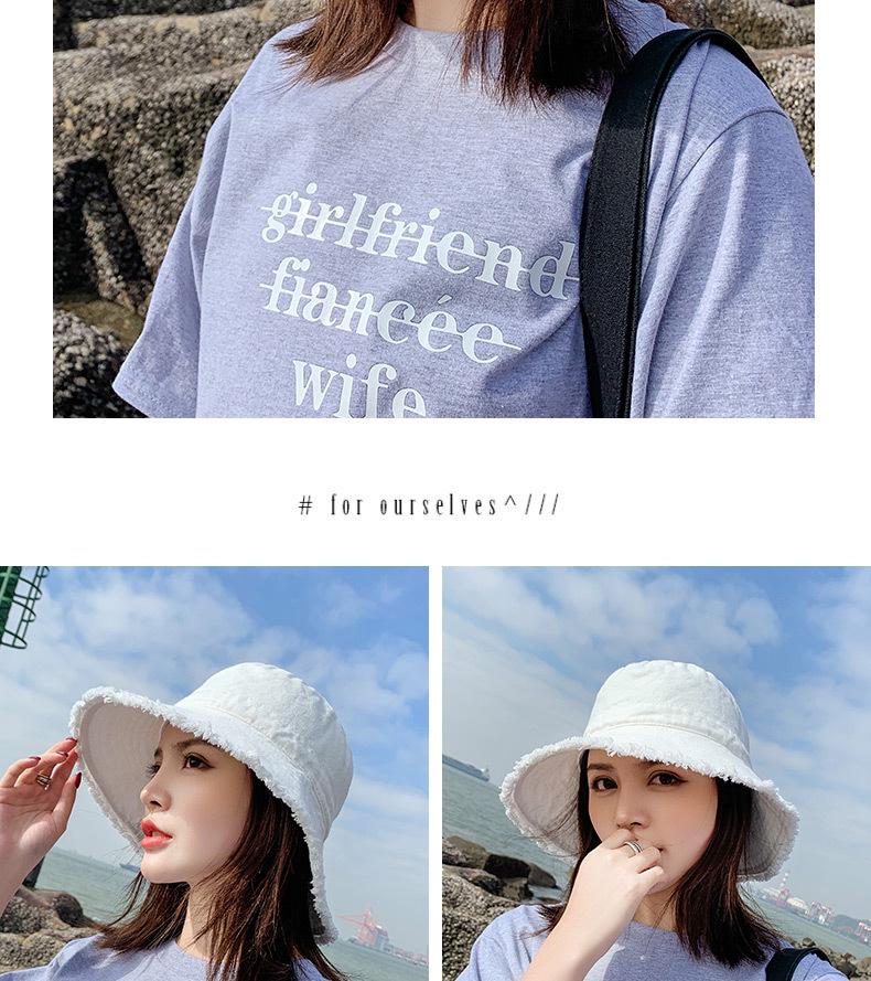 Damen Waschbarer Denim Fischerhut - Ausgefranster Rand, Koreanischer Stil, Trendig, Sonnenschutz, Schmeichelhaft für runde Gesichter