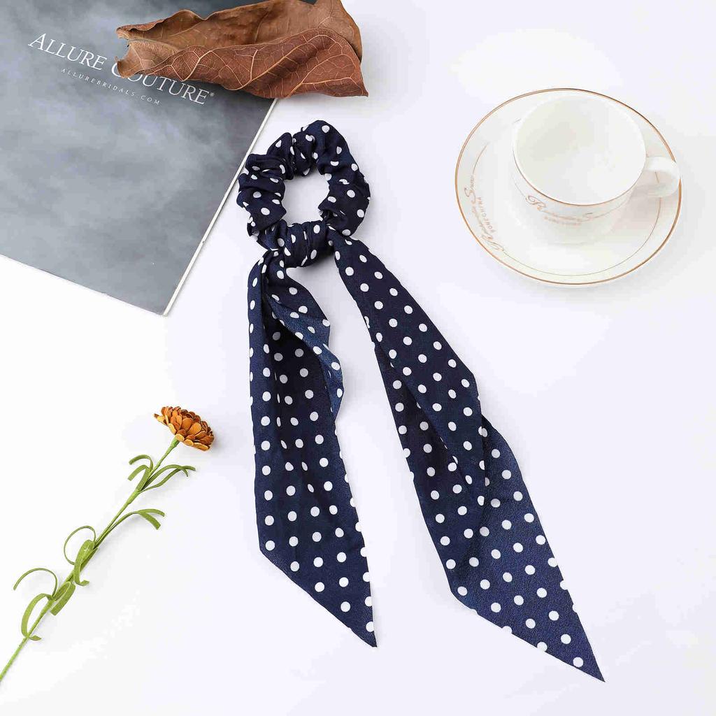Fashion Print Chiffon Long Ribbon Scrunchies Women Girls Ponytail Scarf Elastic Hair Bands Ties Hair Accessories