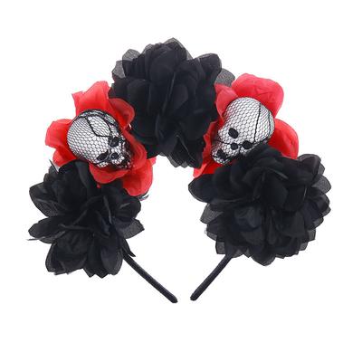 Halloween Headbuckle Undead Holiday Headgear Black and Red Simulation Flowers Skull Party Headband