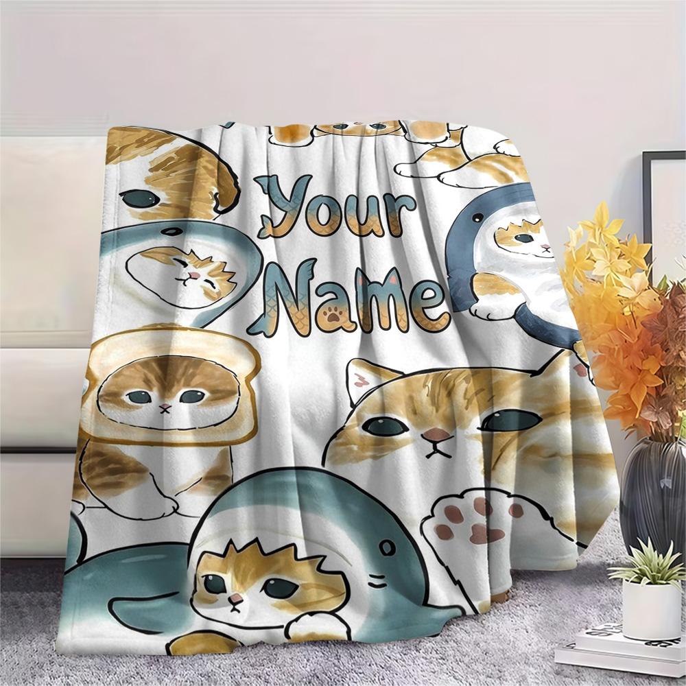 1PC Cat Donut Duo Custom Name Patterned Flannel Blanket Suitable For All Seasons For Home Decor Warmth And Comfort Gifts Holiday Present