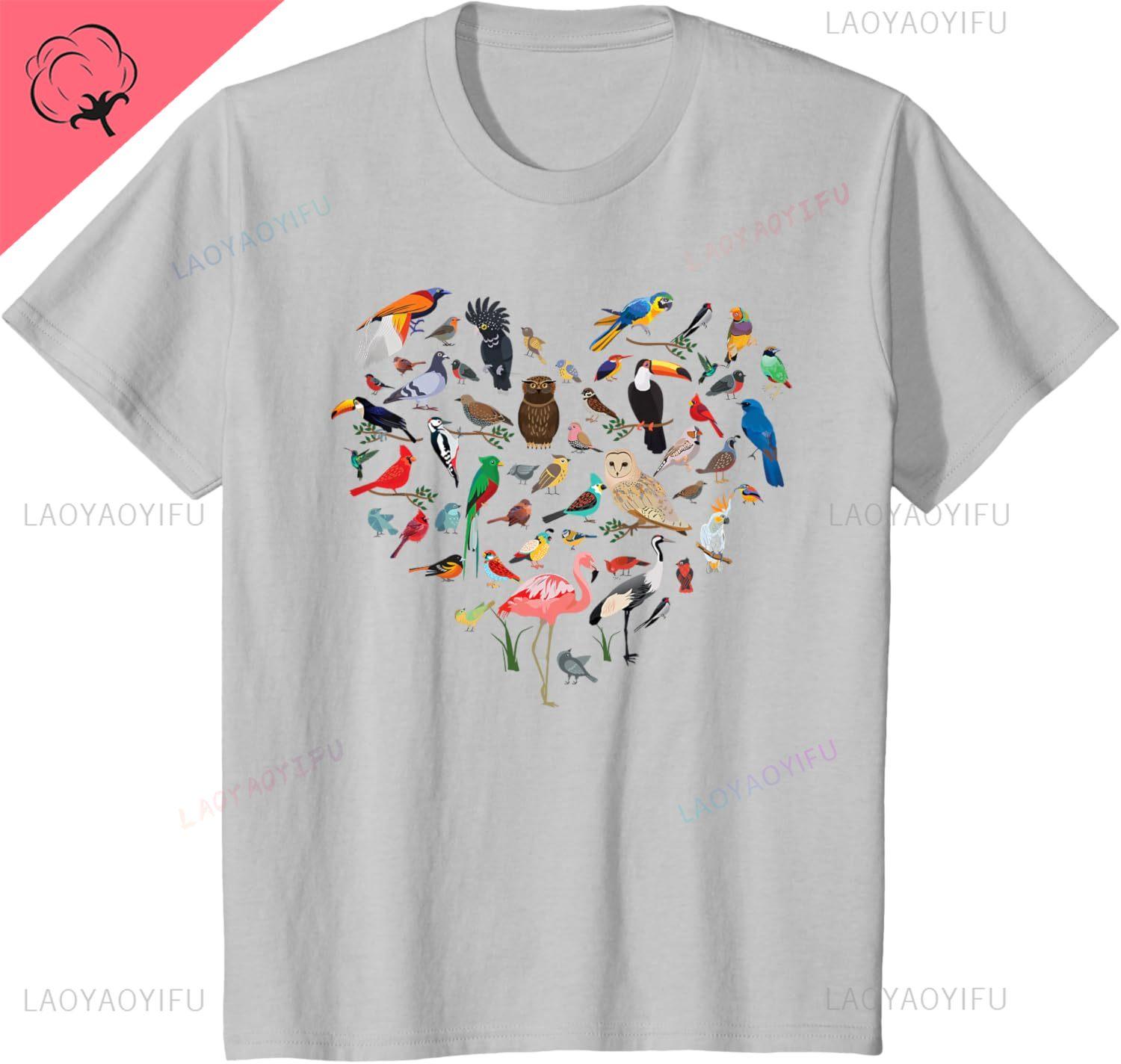 Bird Heart Birding Bird Watching Birder Bird Watcher TShirt Unisex and Women Short Sleeves Cotton Tee Kawayi Casual Ropa Hombre S