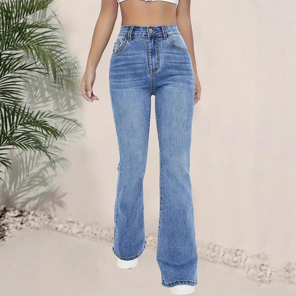 2025 European and American cross-border TEMU Amazon women's high-waisted slim-fit stretch slightly flared denim pants for women, fashionable and