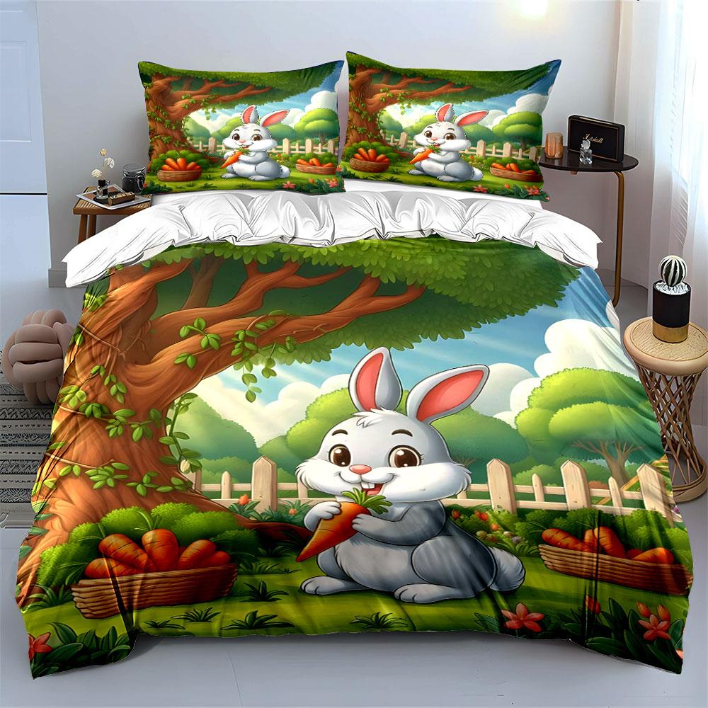 Whimsical Bunny Garden Delight Bedding Sets Duvet Covers Pillowcases(1* Duvet Cover 2* Pillowcases Without Duvet Insert)