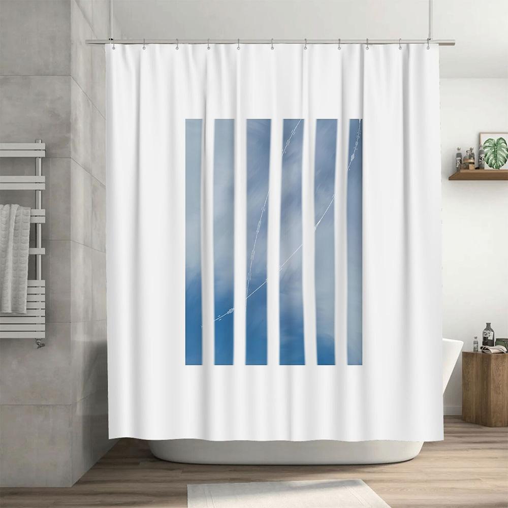 Set Tenda da Doccia Onda Blu Costiera Impermeabile Decorazione Bagno a Tema Spiaggia Oceanica Set di Fodere in Tessuto Blu Petrolio Fantasia