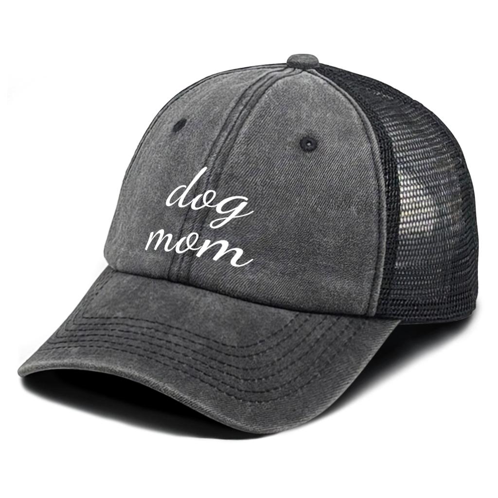 White Dog Mom Printed Trucker Hat Adjustable Sporting Trendy Fashion Mesh Cap For Gifts Outdoor Cycling Tennis Activities Wear