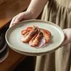 Retro Relief Striped Ceramic Plate Dinner Plate Household Western Plate Steak Plate Pasta Plate Round Vegetable Plate