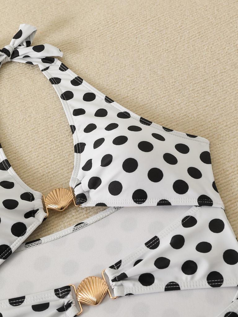 Damen Neckholder-Badeanzug mit Polka-Dots und sexy Cut-Outs