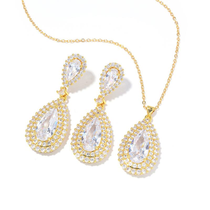 Fashion Exaggerated Diamond-Set Large Water Drop Earrings Necklace Women'S Luxury Dinner Zircon Jewelry Atmospheric Jewelry Two-Piece Set