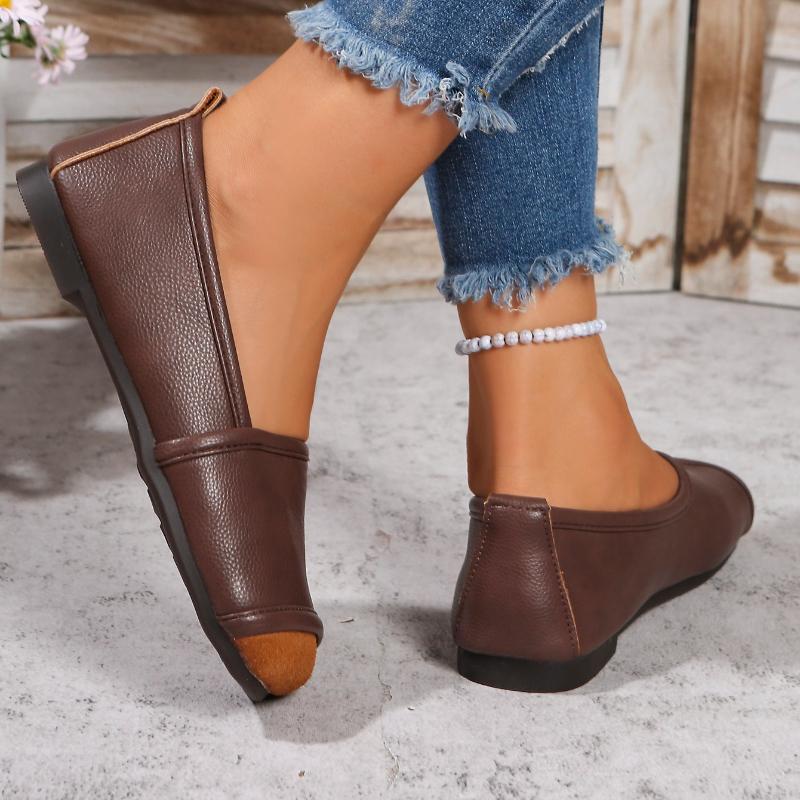 2026 Autumn New  Leather Square Toe Flat Loafers Retro Soft Sole Comfortable Women's Slip-on Shoes