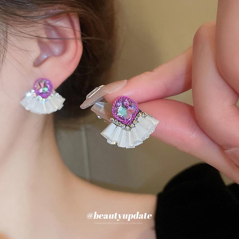 Silver Needle Geometric Rhinestone Tassel Earrings - Luxury Ethnic Style Crystal Studs