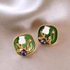Dripping oil square flower bouquet stud earrings small fresh Mori earrings fashionable retro high-end earrings