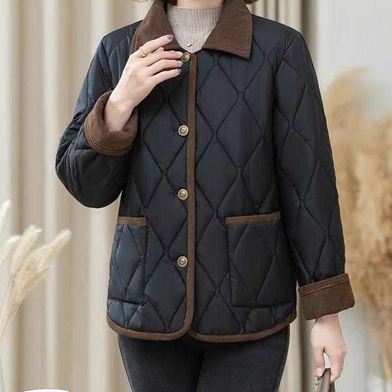 Women's Patchwork Plaid Cotton Coatjacket Loose-fit Casual Lightweight Padded Jacket Autumn Winter