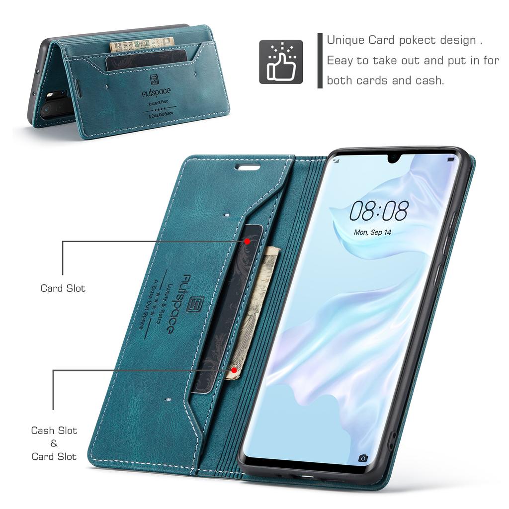 For Huawei P30 Pro Wallet Case AUTSPACE A01 Leather Stand Cover with RFID Blocking Card Holder