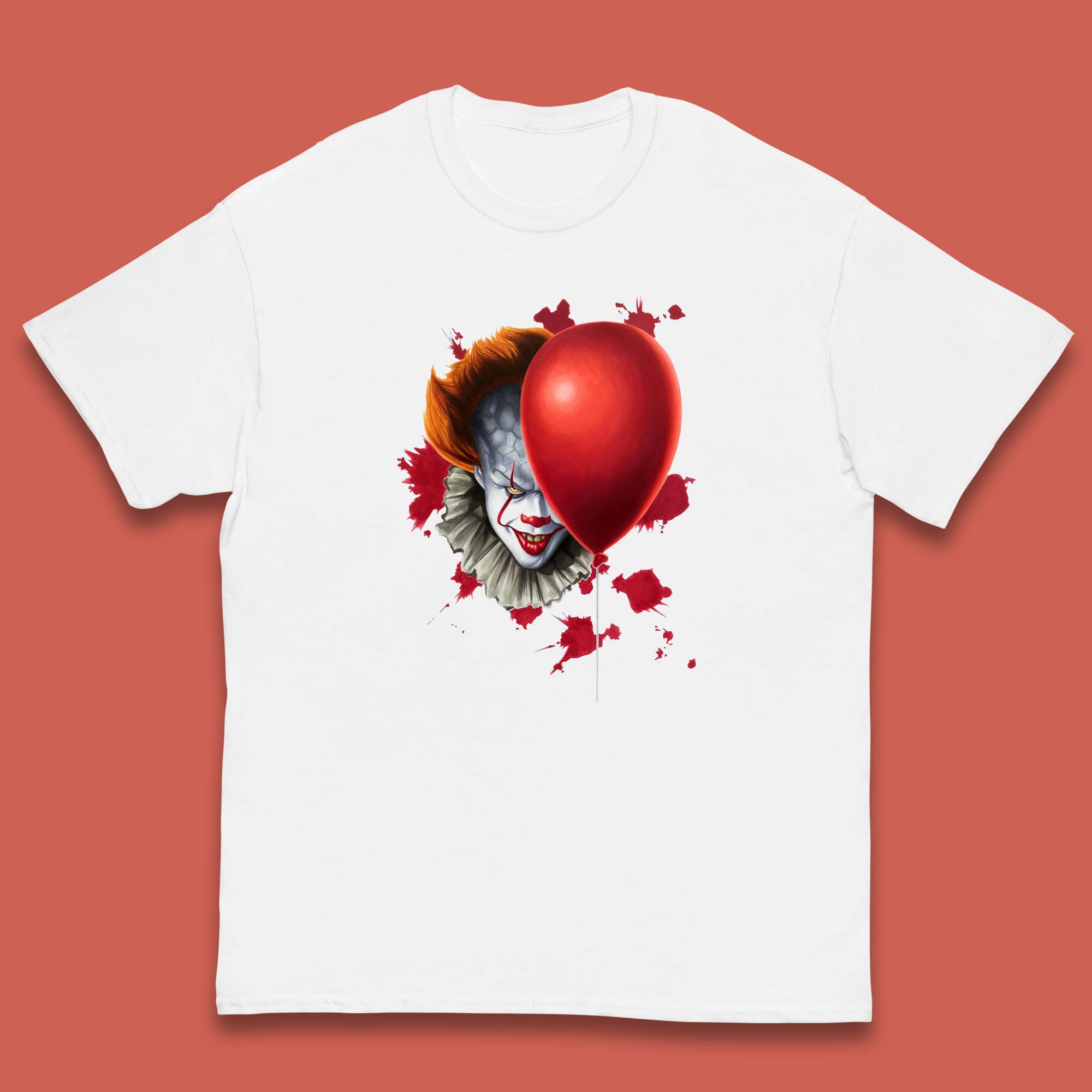IT Pennywise Clown With Balloon Halloween Evil Clown Costume Horror Movie Serial Killer Kids T Shirt 100