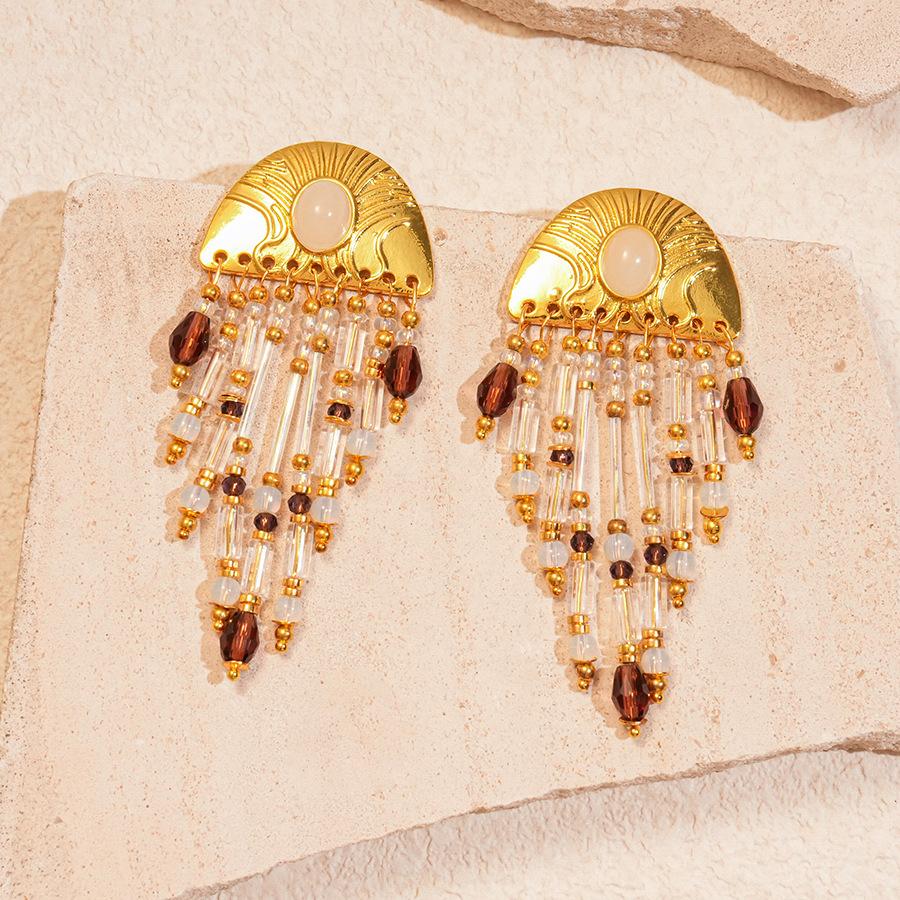 Glas Halbkreis Texturierte Quastenohrringe für Damen 2025 Koreanische Mode High-End Persönlichkeit Temperament Luxus Designer Zirkon