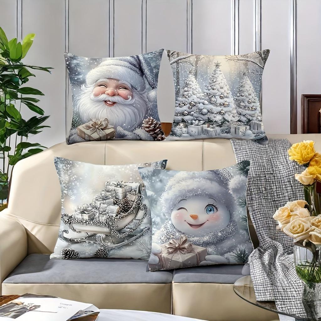 Christmas Pillowcases: Santa, Snowy Trees, Sleigh with Gifts & Snowman! Sofa Room Decoration New Year Holiday Home Decoration