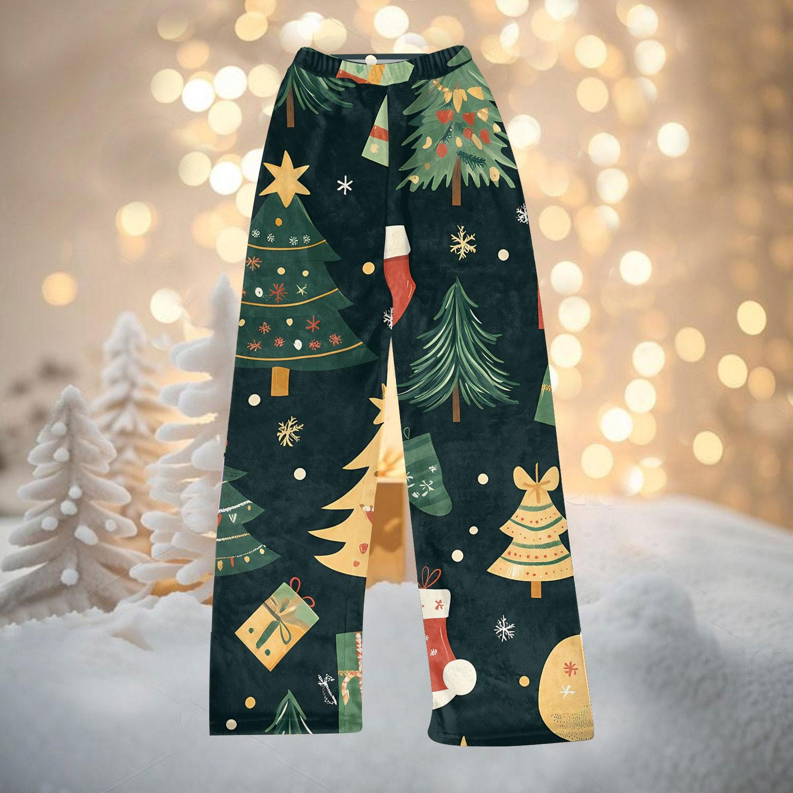 

Женские зимние брюки, длинные брюки, рождественские принтованные брюки XXL темно-зеленого