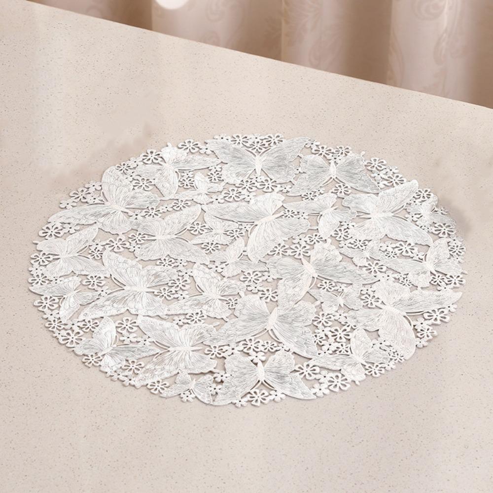 2 Pieces Non-Slip Round Table Mat Hollow Out Coaster Table Decor PVC Place Mat  Coffee Dining