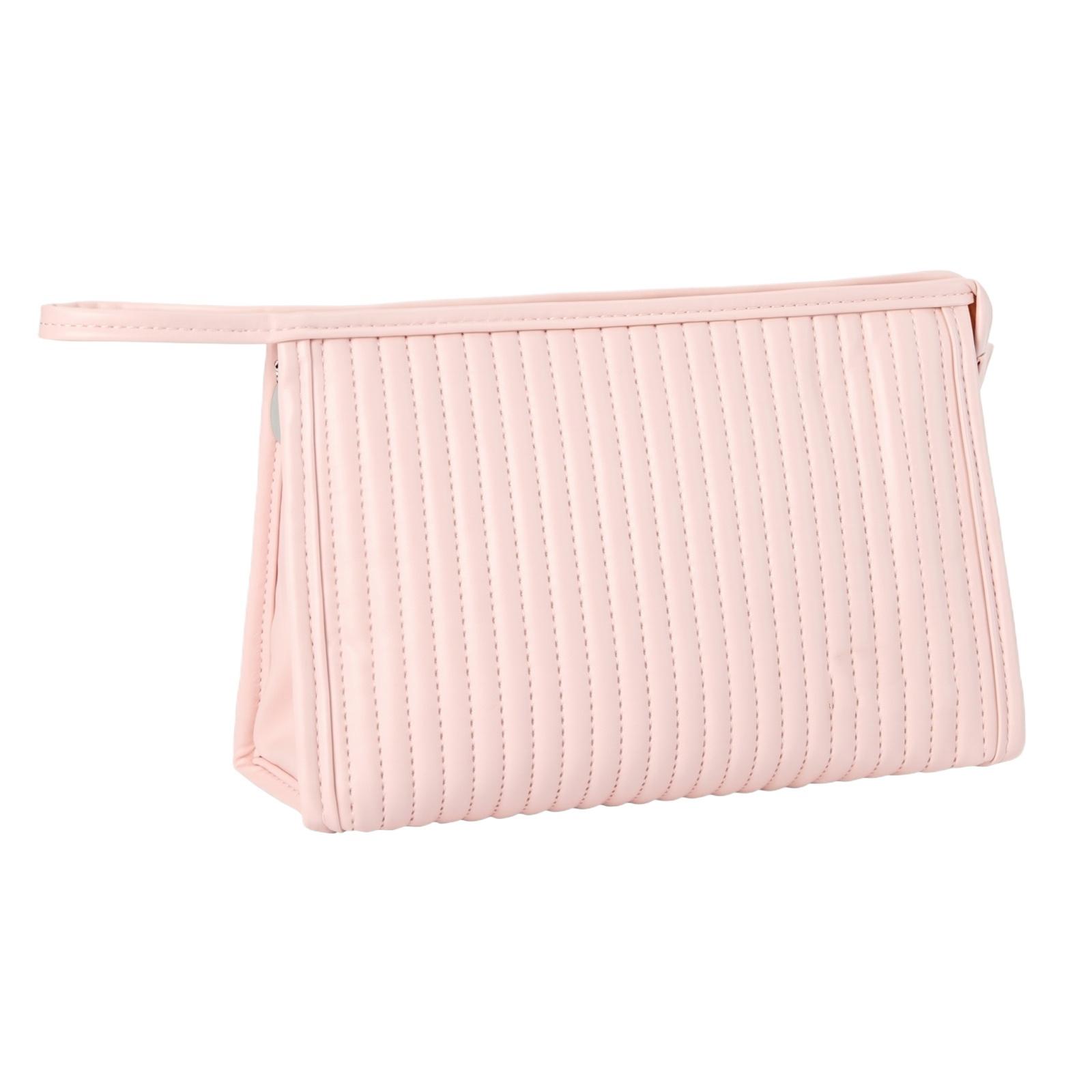 

Portable Travel Makeup Bag Cosmetic Organizer Pouch with Zipper Closure and Quilted Design for Toiletries Storage one size розовый