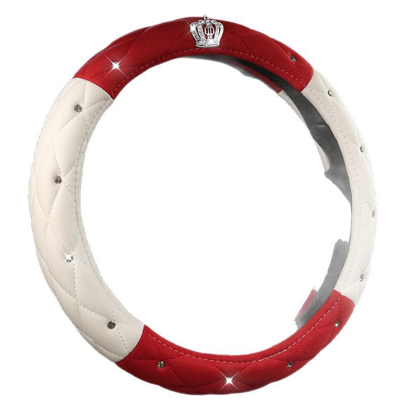 All-Season Suede Steering Wheel Cover with Rhinestones and Crown for Cars, Trucks & SUVs