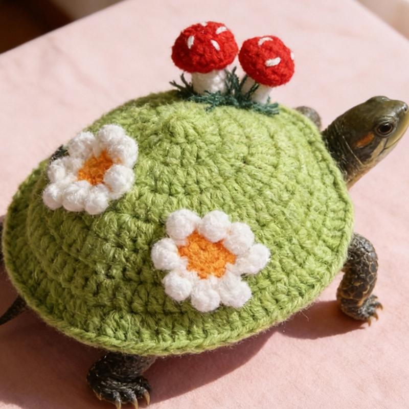 Lovely 3D Mushroom and Flower Knitted Sweater for Pet Turtles Soft Comfortable Fabric for Costume Parties