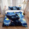 3pcs Starry Night Kitten Printed Quilt Set Soft and Comfortable Quilt Cover for Bedroom, and Dormitory Decorative Bedding Set.N090