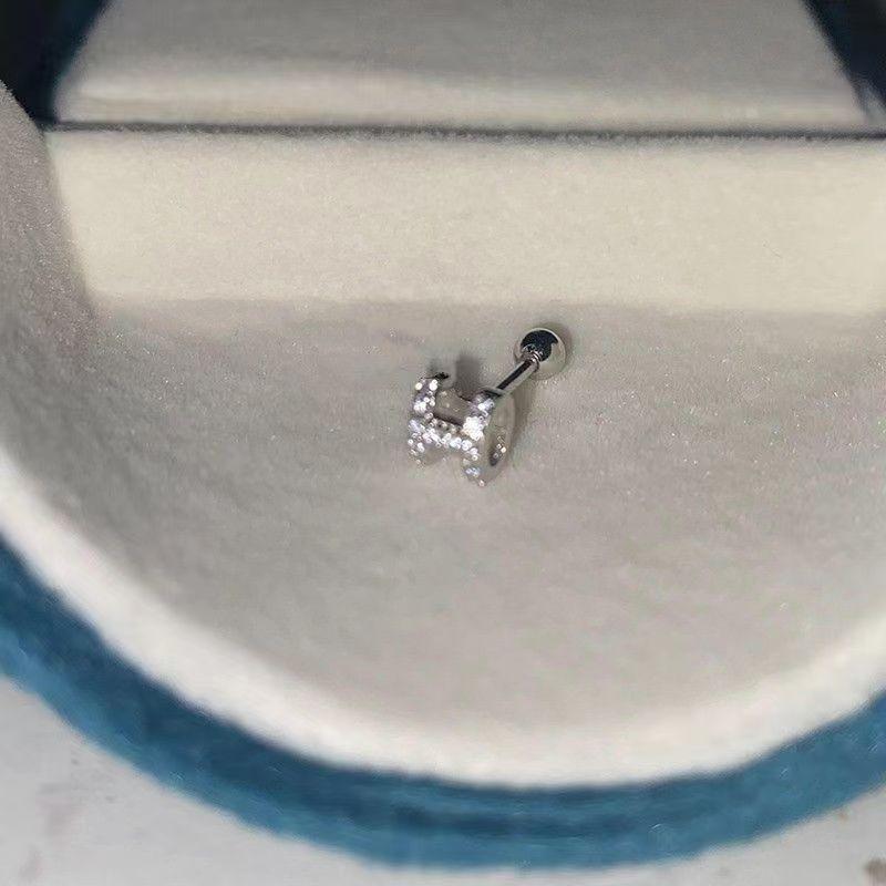 

Camellia Shiny ~ Titanium Steel Diamond H Alphabet Letter Earrings Small Exquisite Screw Ear Bone Stud Ear-Caring No Need to Take off H-letter ear bone nail silver 1
