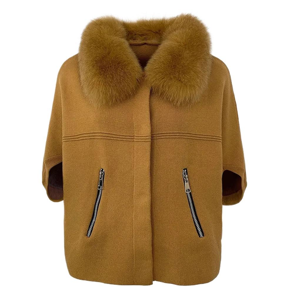 OFTBUY 2024 Herbst Winter Echt Fuchs Waschbär Pelz Kragen Mantel Gestrickte Pullover Frauen Kurzarm Jacke Dicke Warme