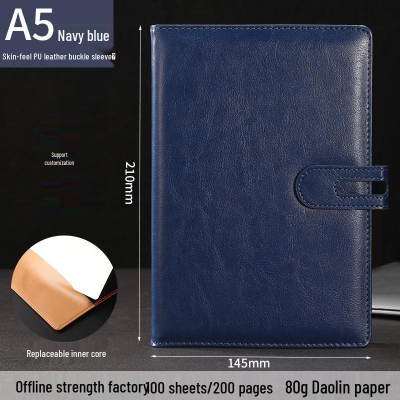 Faux Leather Buckle Cover Notebook - Business Meeting Minutes Organizer