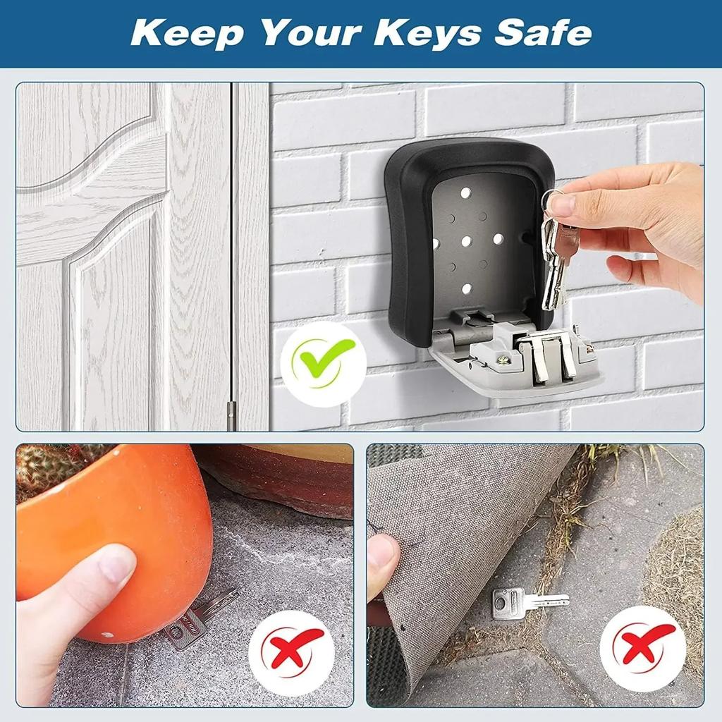 Home Key Lock Box Wall-mounted 4-digit Password Security Lock Key Storage Waterproof Storage Box for Home Office Key Storage