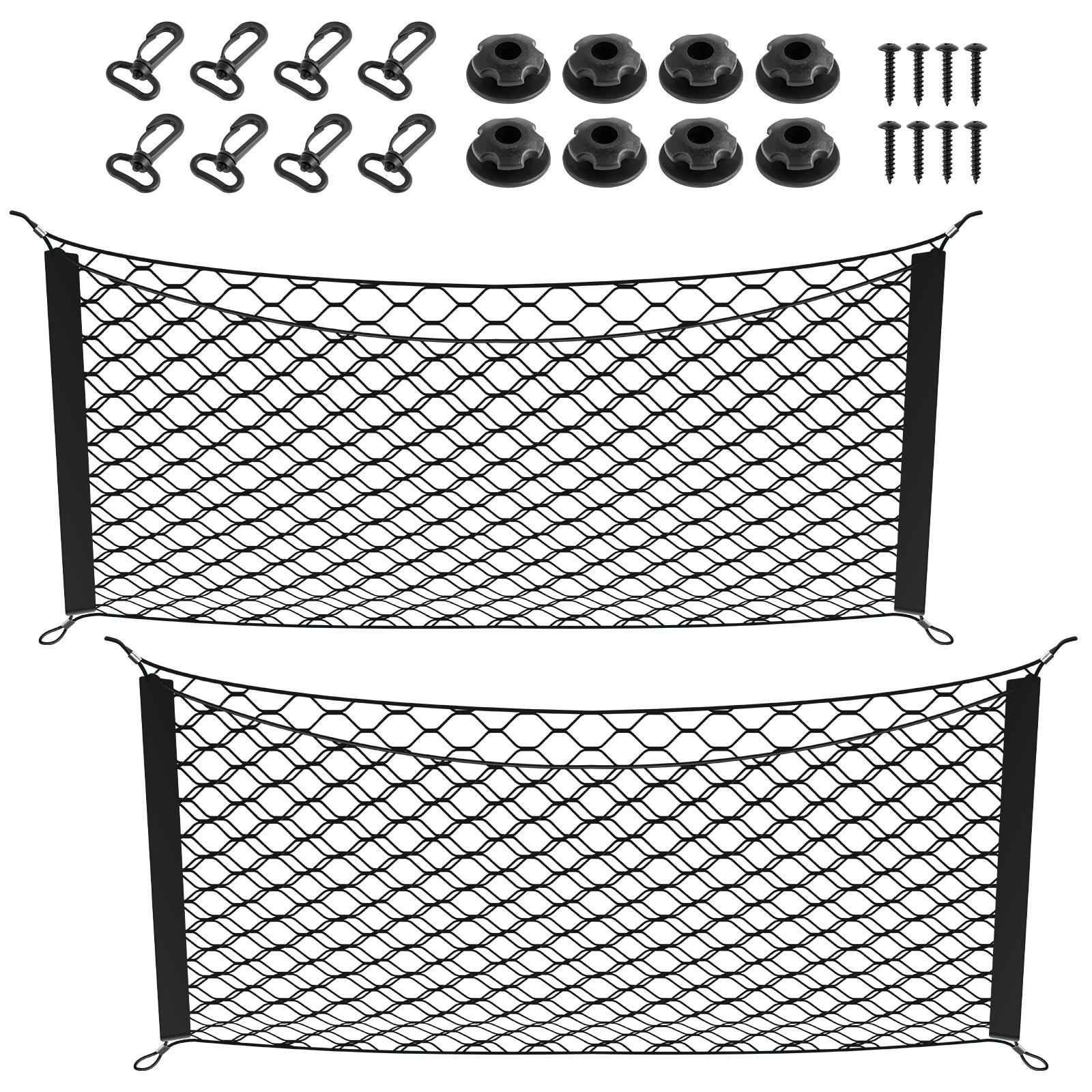 

2 шт., сетка для багажника автомобиля, регулируемая эластичная сетка-органайзер для хранения вещей с пряжками для подвешивания, большая вместимость, сетка для багажника автомобиля чёрный