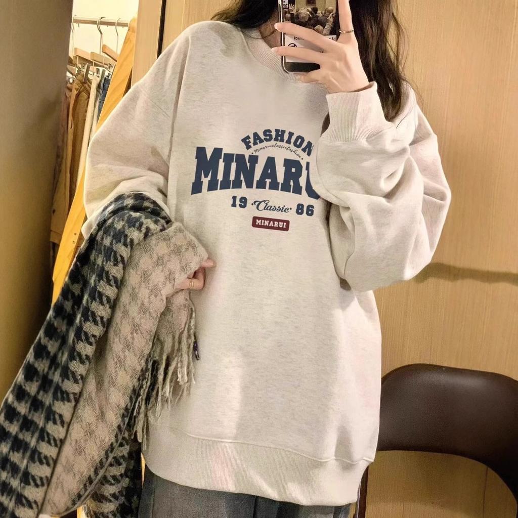 Wholesale crew neck letter print sweater women loose oversize simple pullover