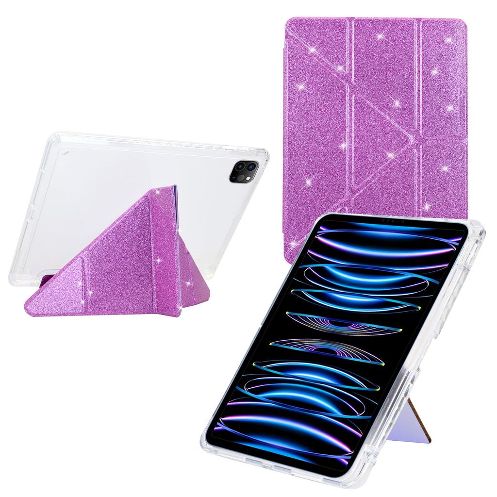 Tablet Case For iPad Pro 12.9 (2022)/(2021)/(2020)/(2018) Y-Fold Stand Glitter Leather TPU Acrylic Clear Cover