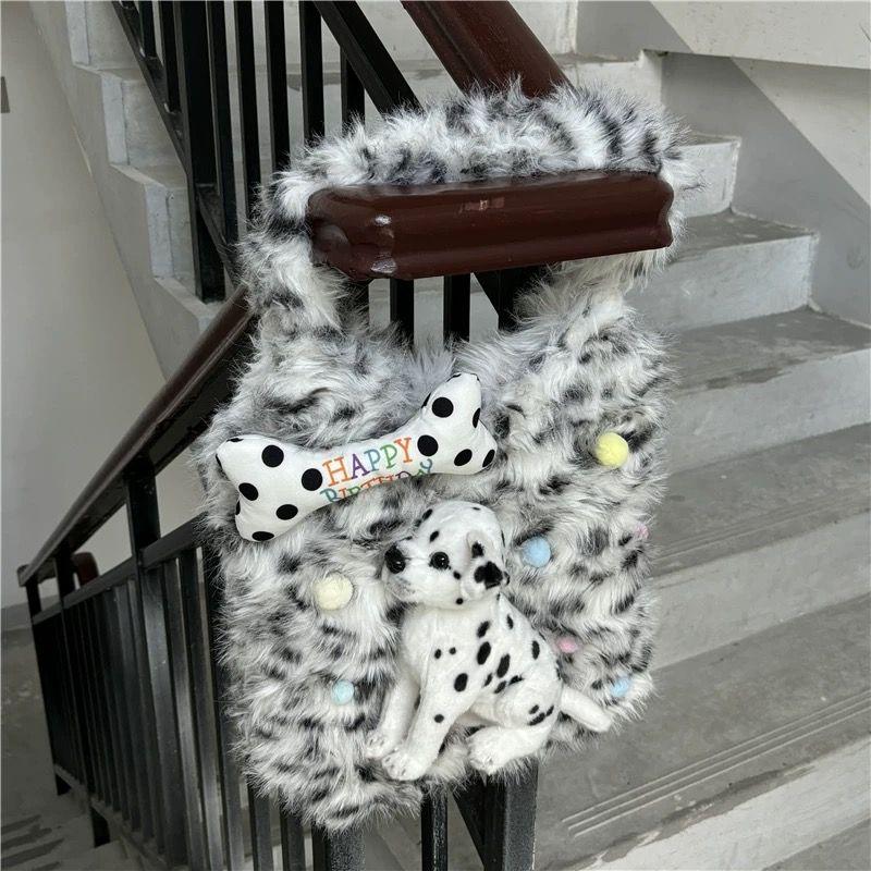 

Sweet Cute Dalmatian Tote Bag Women Plush Leopard Print Large Capacity Shoulder Bag Ladies Hot Girl Y2k Cartoon Underarm Bag New 42x39x6cm белый