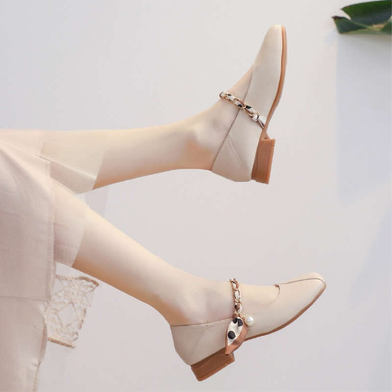 French Mary Jane Single Shoes Women's Summer New Shallow Mouth One Shoe Two Wear Small Heels Low Heel Beanie Shoes