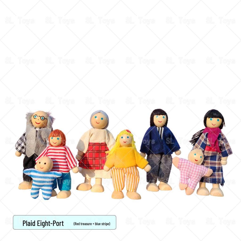 Plaid Handmade Fabric & Wood Grid Doll Figurines – Cute Mini Ornaments for Playhouse Decor