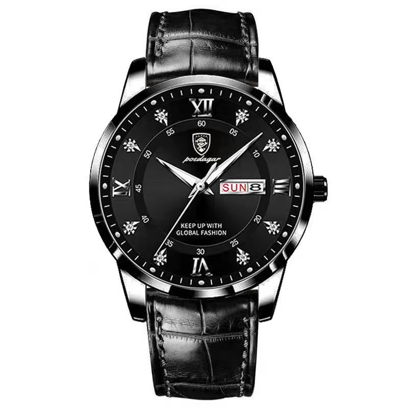 

POEDAGAR Casual High Quality Men Watch Waterproof Luminous Leather Original Wristwatch Quartz Business Watches for Men Reloj чорний